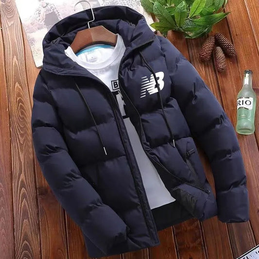 2024Fashionable men's hooded hot cotton jacket, suitable for business, office, shopping, outdoor space, and leisure men